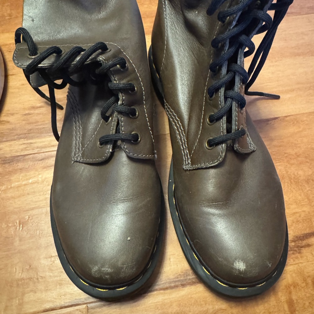 Olive green Dr. Martens Leather Lace-Up Boots
